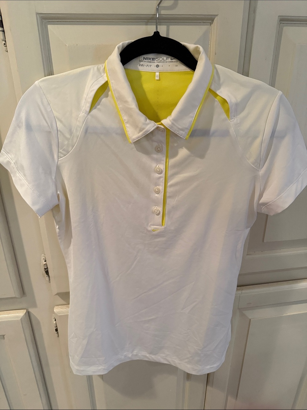 Nike Golf White Polo Shirt with Yellow Trim